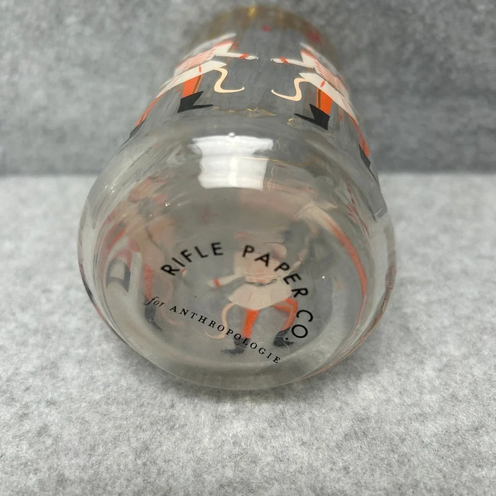 Rifle Paper Co for Anthropologie Nutcracker Juice Glass Set of 4 Gold Rim Fluted